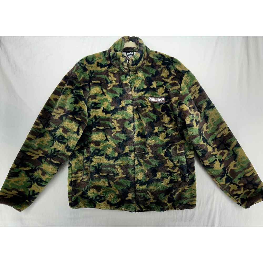 Sinclair Mens Camo Faux Fur Full Zip Jacket Green Brown Large